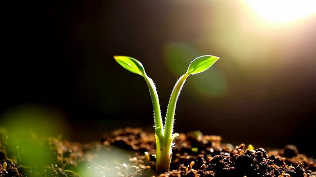 Timelapse video of a small plant growing in the ground. Concept of conservation and environment.