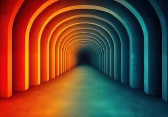 Abstract tunnel with vibrant orange and blue lighting creating a mesmerizing perspective view leading into a mysterious dark space, perfect for creative backgrounds