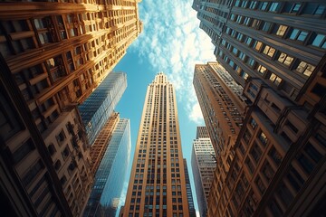 Upward Cityscape High-Rise Buildings, Light & Shadow