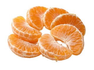 Fresh mandarin slices arranged on a transparent background