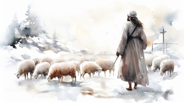 Heavenly messenger proclaims joyful news to shepherds in a stunning digital watercolor artwork