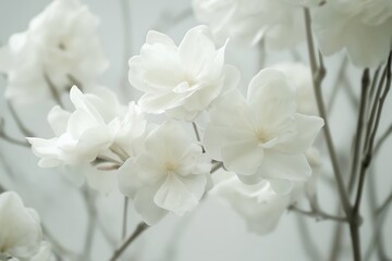 Fototapeta premium Close-up of beautiful white flowers, showcasing their intricate details in soft lighting.
