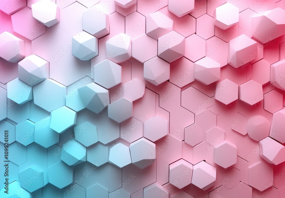Poster abstract geometric background with colorful 3d hexagonal shapes in pink and blue tones for modern de