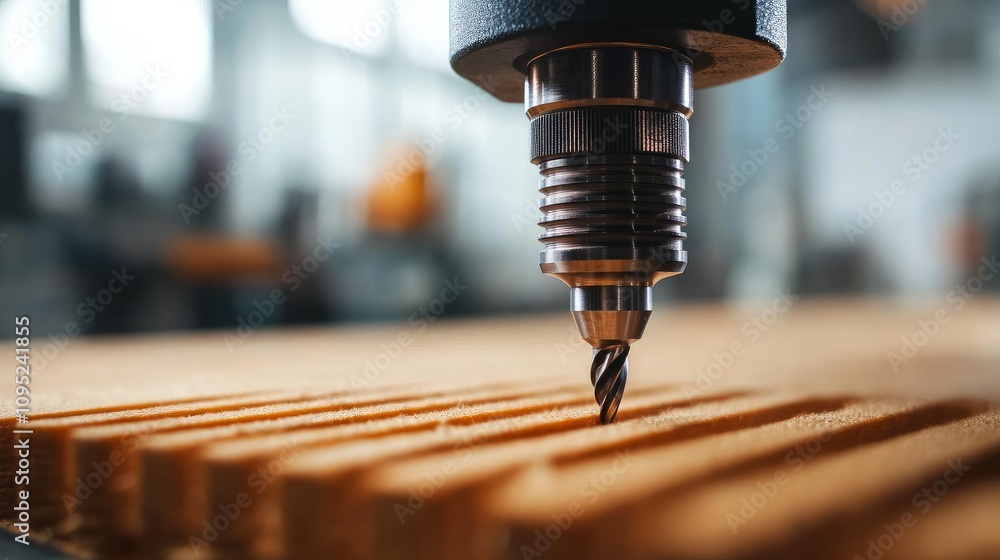 Poster drill resting on a table in a workshop setting surrounded by woodworking materials
