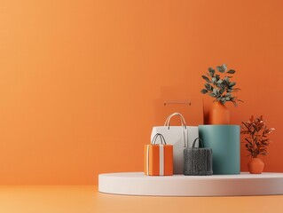 Virtual mall, diverse product categories, dynamic layout, 3D illustration