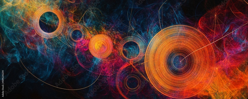 Aufkleber Vibrant concentric circles emanating energy in a colorful abstract design