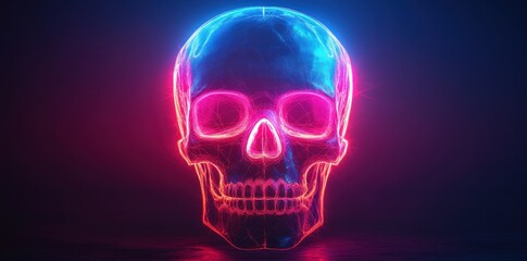 Neon Glowing Skull Digital Art Render