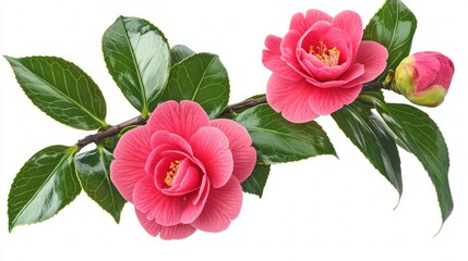 Stunning Pink Camellia Blossom and Leaves