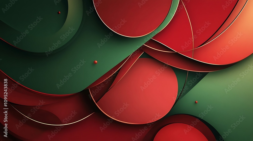 Poster a modern flat design with dynamic abstract shapes in red and green, creating a polished and elegant 