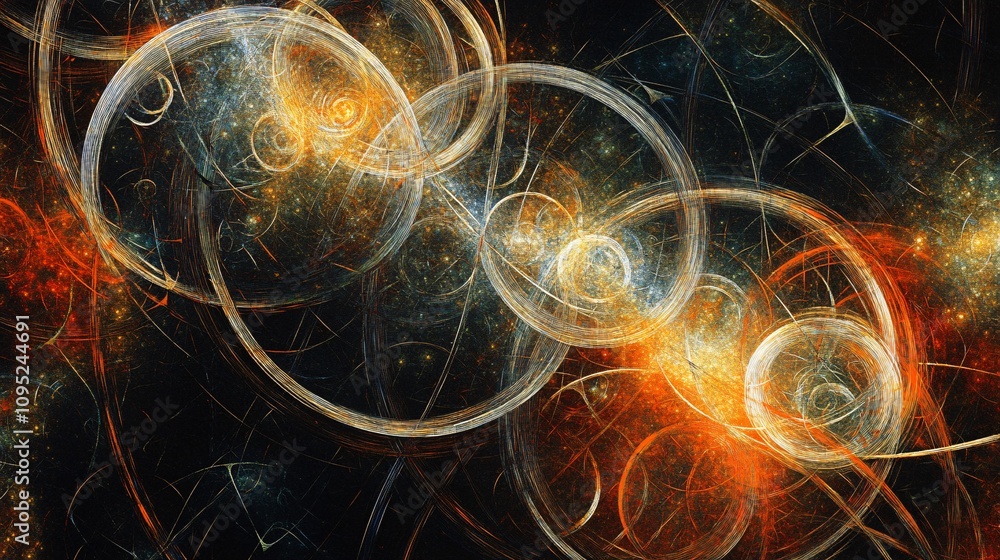 Aufkleber golden fractal circles exploding with energy and light