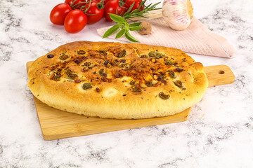 Homemade ciabatta bread with olives