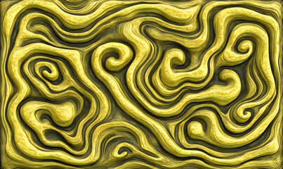 Abstract gold swirling pattern, textured background, metallic swirls, 3D render,  seamless texture, modern art, luxury design.