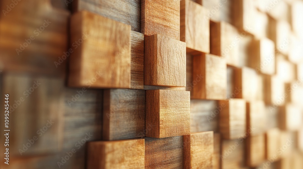 Poster abstract background of wooden blocks in a creative pattern with warm tones for interior design and a