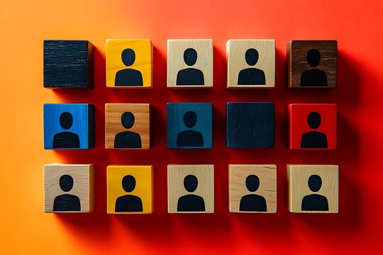 Vibrant Color-Coded Wooden Blocks Diverse Team Representation
