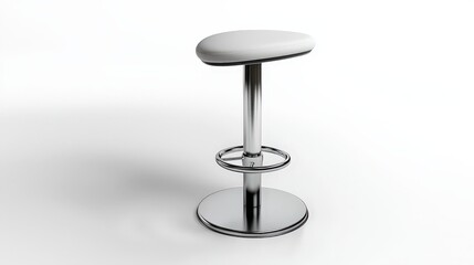 Modern chrome bar stool with white seat on minimalist background