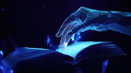 Naklejka premium Digital Knowledge: Futuristic Hand and Book Concept