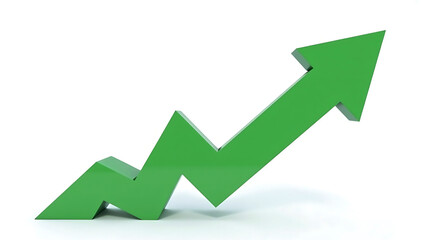 green upward arrow, isolated, white background, business growth concept, financial success or success concept
