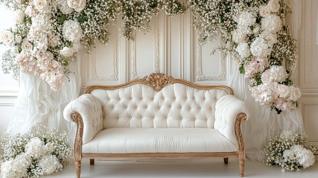 Elegant White Sofa Floral Decor Luxurious Interior Design Studio