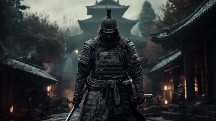 Fototapeta premium Samurai with full armor and sword in battle