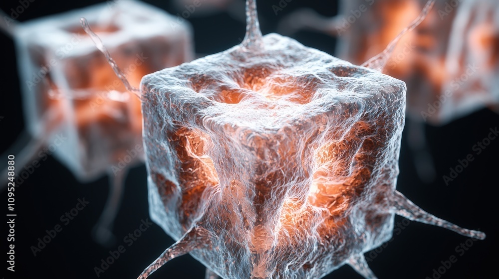 Poster glowing neural network 3d render of interconnected neurons