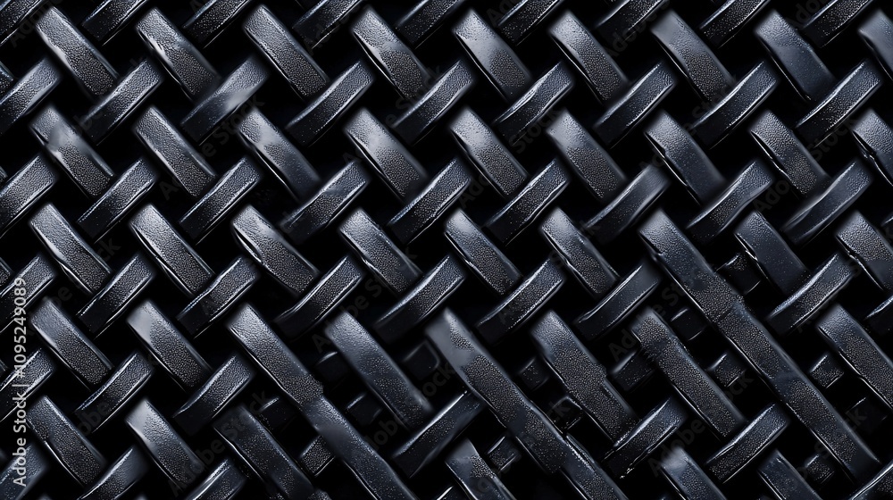 Poster Interwoven black synthetic rattan creating repeating geometric pattern