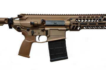 Semi-automatic .308 caliber carbine with a modern tactical design, featuring a bronze-colored...