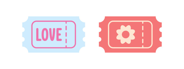 Set of cute prize tickets, isolated flat illustration in transparent background