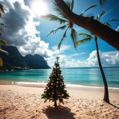  Tropical holiday vibes: christmas tree by the beach christmas tree holiday winter festive celebration   