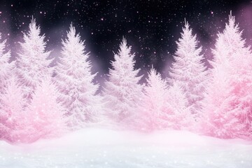 Vibrant Pink Christmas Tree Forest Christmas Pattern