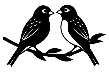 Birds Couple Silhouette on Branch Vector, Birds in love Silhouette, Wall Decals, Couple of Birds in Love, Art Decoration, Wall Decor, Birds Silhouette on branch isolated on white background, romantic 