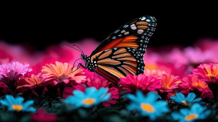 Vibrant Butterfly on Colorful Flowers Spring Nature Insect Macro