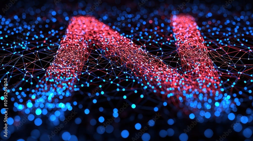 Poster ai network glowing red blue nodes abstract technology background