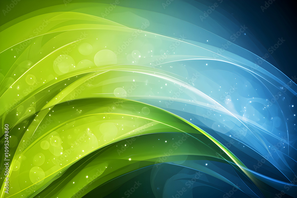 Poster abstract background with vibrant green and blue flowing waves, creating a dynamic and energetic desi