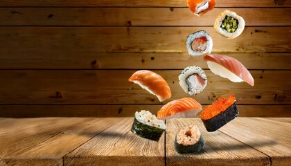 Sushi food on the table, delicious asian cooking, fusion sashimi