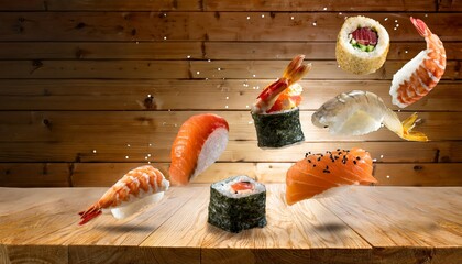Sushi food on the table, delicious asian cooking, fusion sashimi