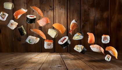 Sushi food on the table, delicious asian cooking, fusion sashimi