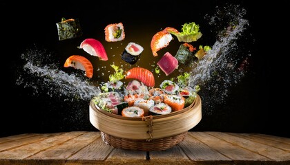 Sushi food on the table, delicious asian cooking, fusion sashimi