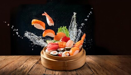 Sushi food on the table, delicious asian cooking, fusion sashimi