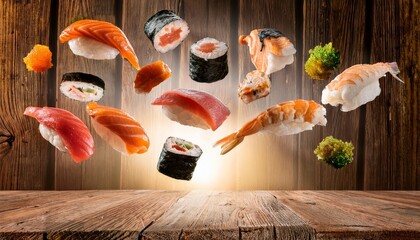 Sushi food on the table, delicious asian cooking, fusion sashimi