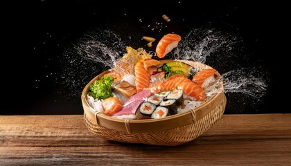 Sushi food on the table, delicious asian cooking, fusion sashimi
