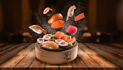 Sushi food on the table, delicious asian cooking, fusion sashimi