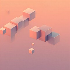 Naklejka premium A minimalist 3D composition of floating cubes in soft pastel hues, set against a dreamy, gradient background.