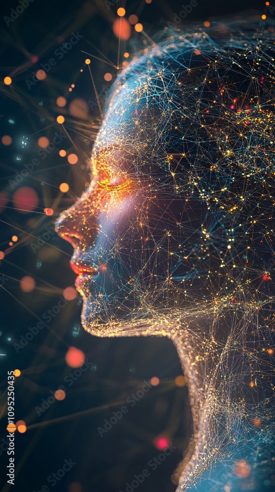 Poster artificial intelligence forming glowing network of connections