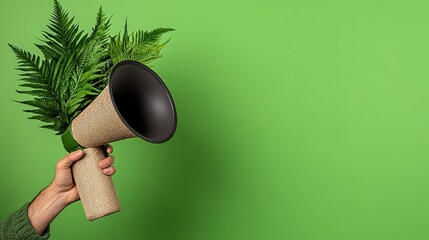 Eco Friendly Announcement Hand Holding Megaphone with Ferns