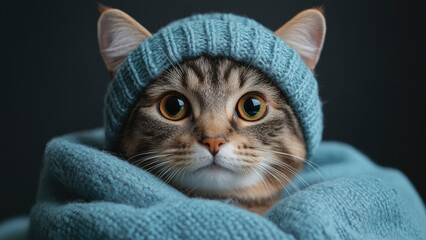 Cute Cat Wearing a Blue Cap with Curious Eyes