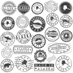 Anchorage, Alaska Set of Stamps. Travel Stamp. Made In Product. Design Seals Old Style Insignia.