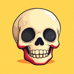 Fototapeta premium A stylized skull with red lips against a yellow background