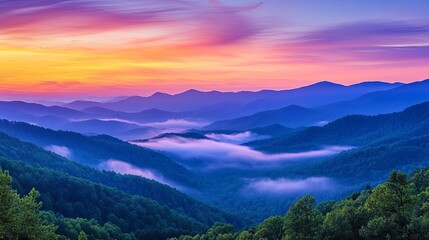 Obraz premium Stunning sunrise over rolling mountains appalachian region landscape photography natural beauty scenic viewpoint tranquility