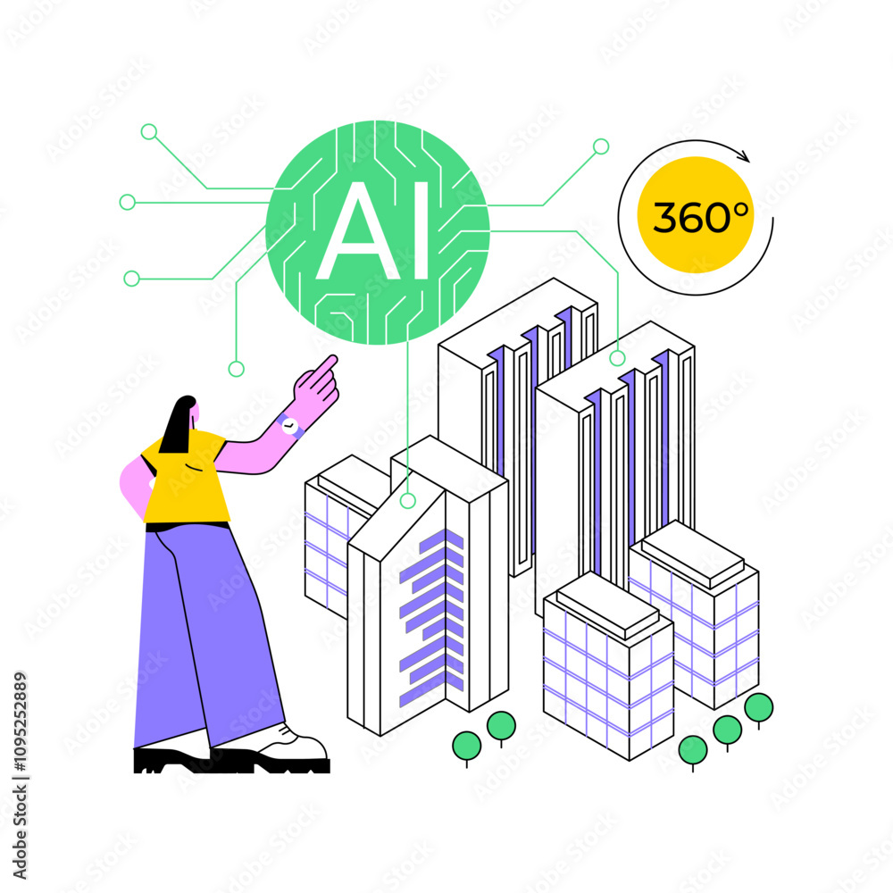 Poster ai-driven 3d modeling abstract concept vector illustration.