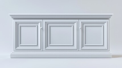 Elegant white wooden cabinet with classic panel doors against neutral background